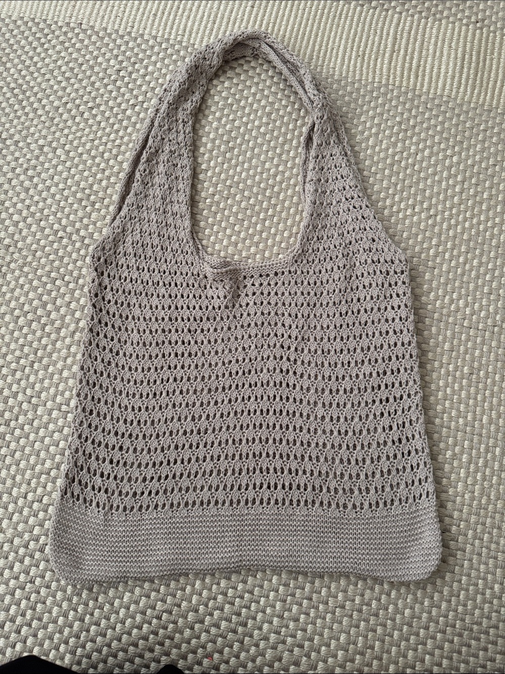Crochet Knit Tote Bag in Light Taupe
